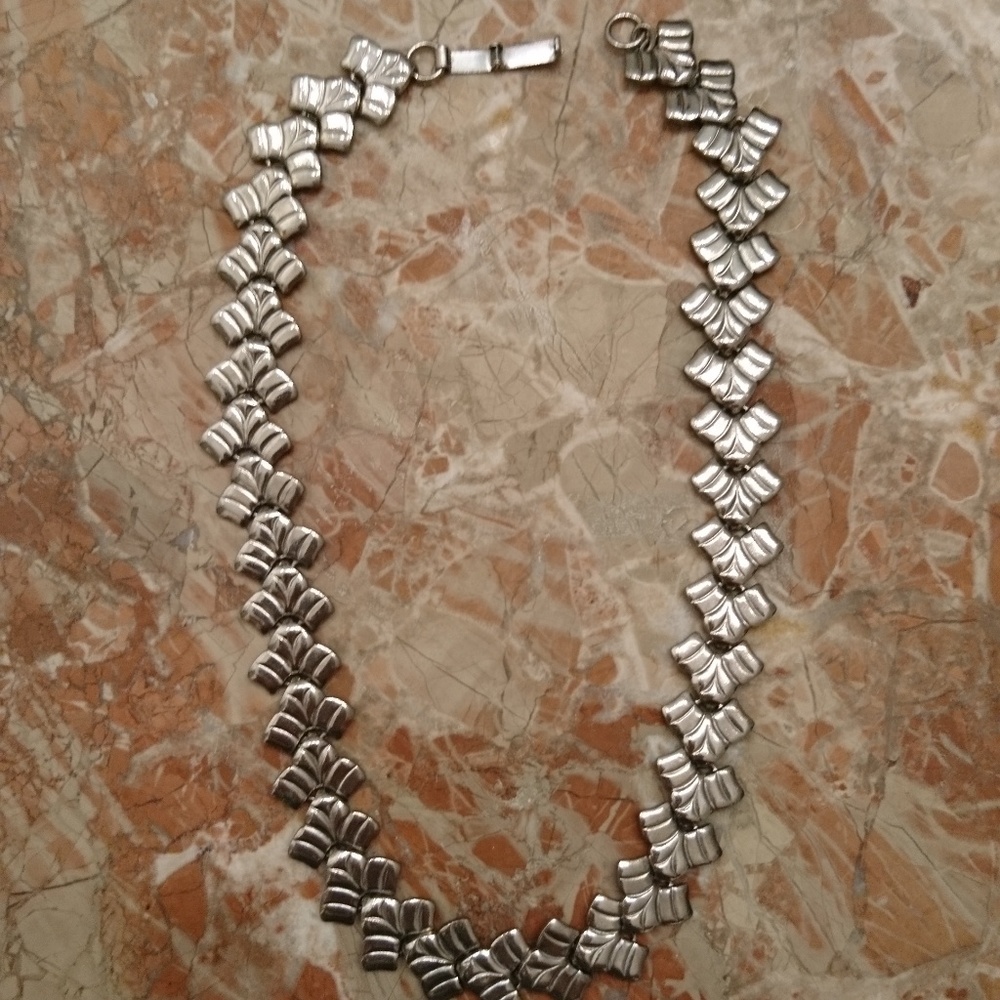 Vintage foil leaf chevron necklace